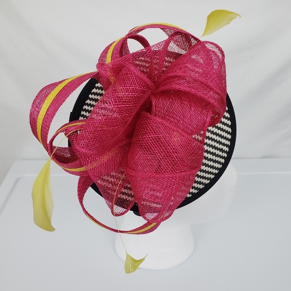 🆕️pink ribbon chevron striped fascinator - Picture 2 of 7